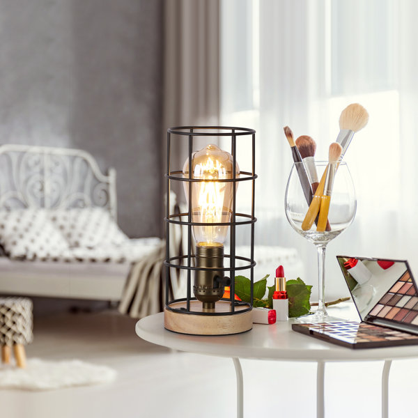 17 Stories Industiral Table Lamp With Wood Base Small Desk Lamp For Living Room Bedroom ...